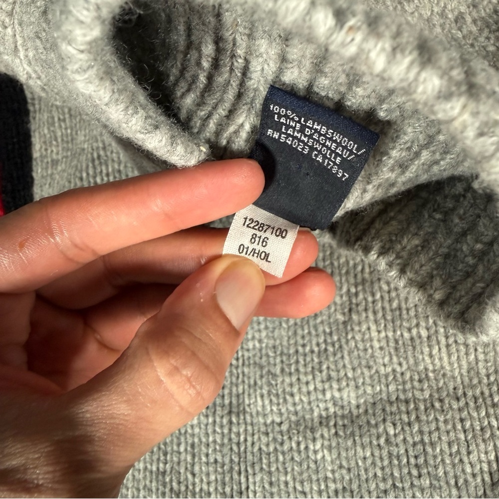 Vintage GAP Mock Neck Henley Sweater Mens M Lambswool Striped Knit Gray - Picture 6 of 11